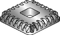 MIA-TP Tooth plate hot-dip galvanised (HDG) tooth plate used with the MIA-OH bolt for fastening of MI and MIQ connectors